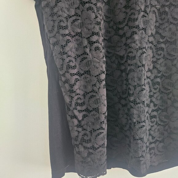 New York & Company Black Short Sleeve Lace Overlay Zip-up Large Shirt - Picture 3 of 6